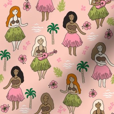 hula girls // blush mint pink girls fabric cute summer tropical design surf summer hawaii fabric