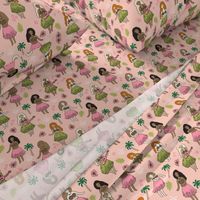 hula girls // blush mint pink girls fabric cute summer tropical design surf summer hawaii fabric