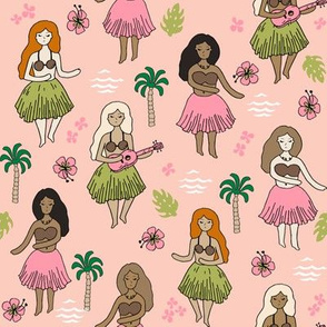 hula girls // blush mint pink girls fabric cute summer tropical design surf summer hawaii fabric