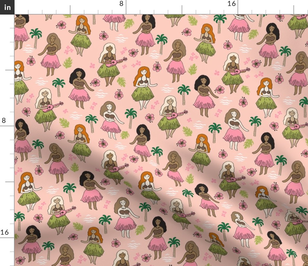 hula girls // blush mint pink girls fabric cute summer tropical design surf summer hawaii fabric