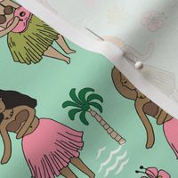 hula girls // mint and pink hula girl hawaii fabric cute hawaiian surf summer tropical design 