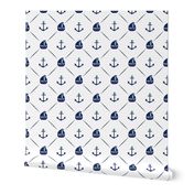 Navy Anchors & Sailboats 