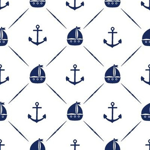 Navy Anchors & Sailboats 