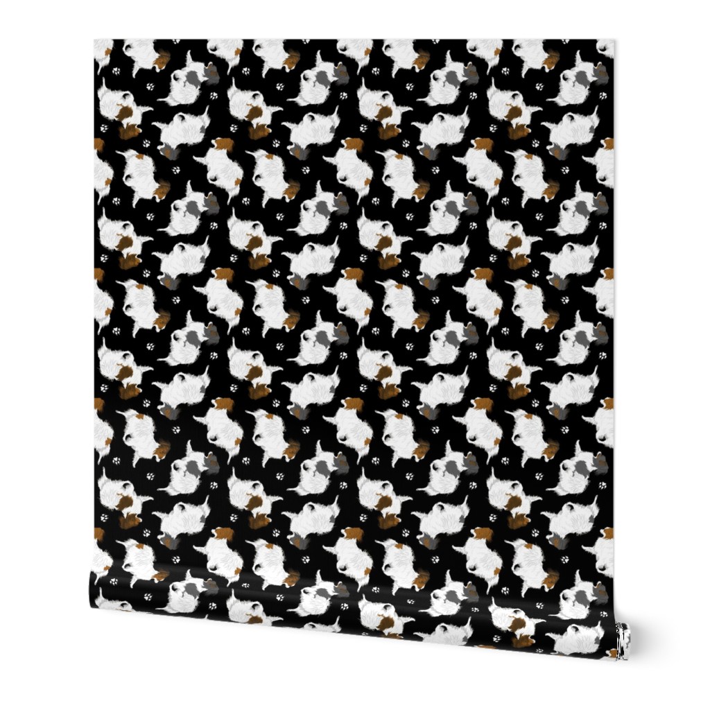 Trotting Papillons and paw prints - black