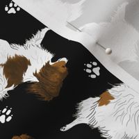 Trotting Papillons and paw prints - black