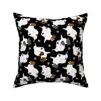 Trotting Papillons and paw prints - black