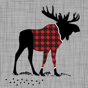 8" Quilt Block - Moose with buffalo plad shirt