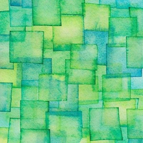 Green Squares Abstract Watercolor