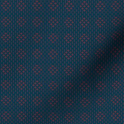 faux sashiko diamond - red on nautical navy