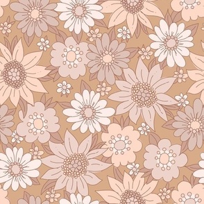 Boho Muted Floral in Tan Brown Warm Gray beige fall neutral