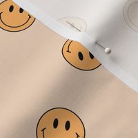 Small Tossed Muted Smiley Faces in Yellow on Beige 