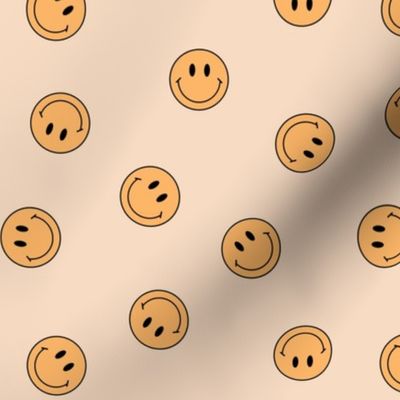 Small Tossed Muted Smiley Faces in Yellow on Beige 