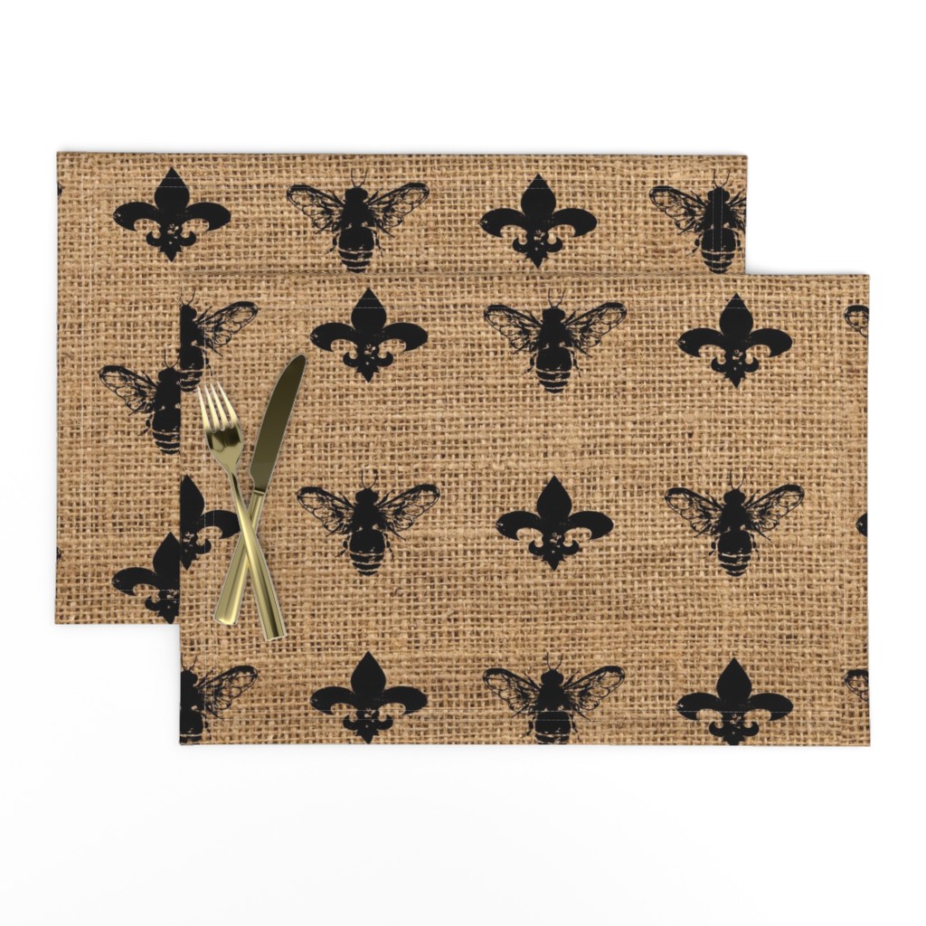 Fleur de Bees Black on Burlap