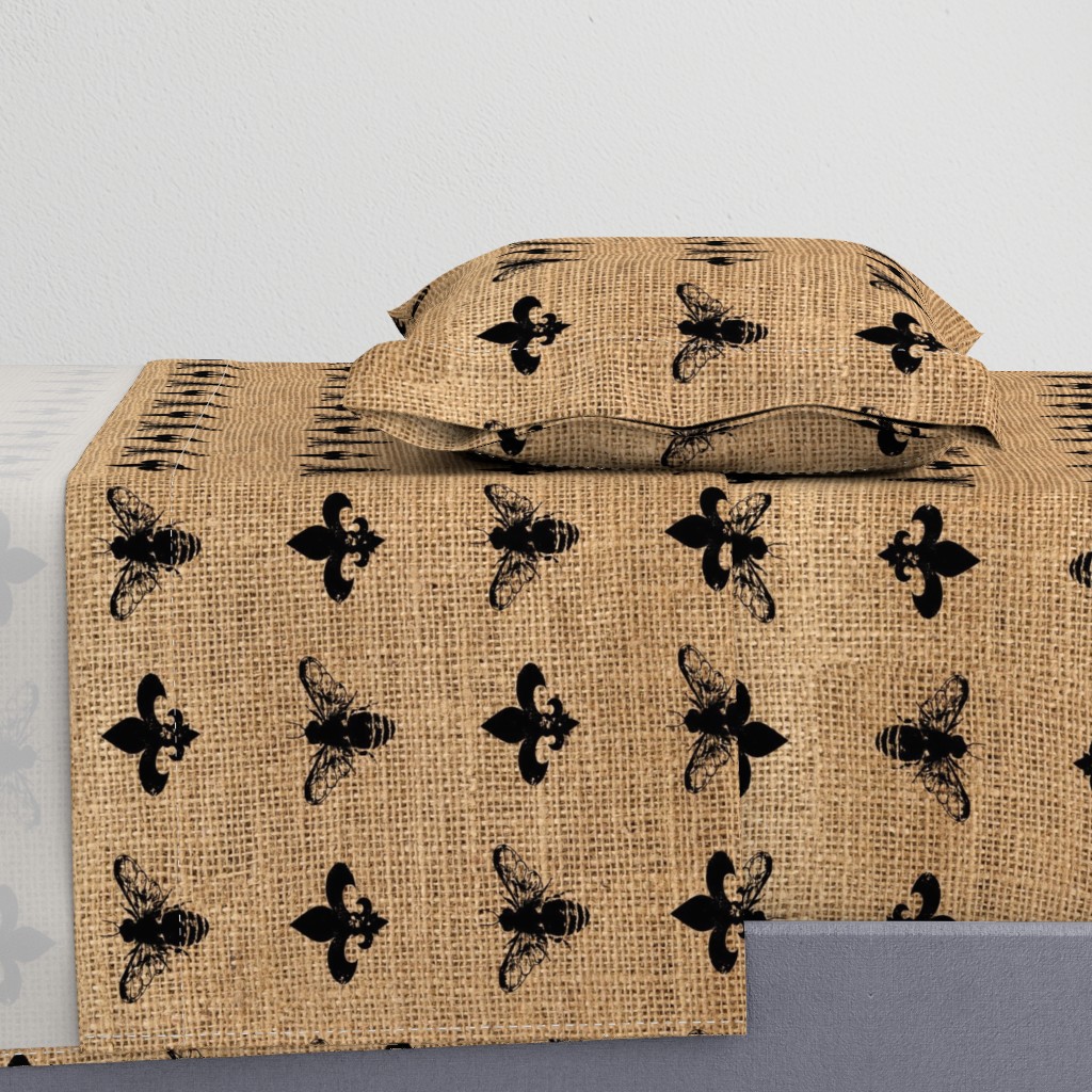 Fleur de Bees Black on Burlap