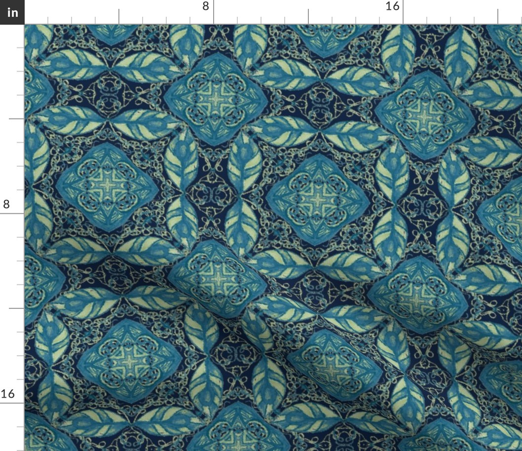 Old Fashioned Faux Carpet in Blue and Ice Green