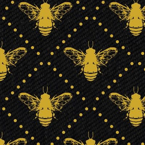 Gold Bees Dots on  Black