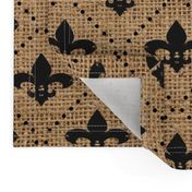 Fleur de Lis Black with dots on Burlap