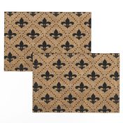 Fleur de Lis Black with dots on Burlap