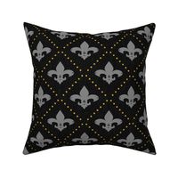 Fleur de Lis Grey Yellow dots on black