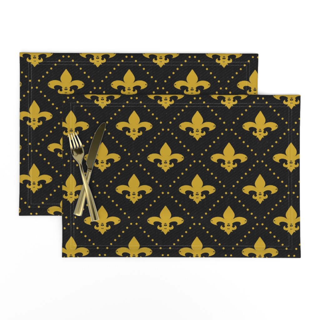 Fleur de Lis with dots on Black