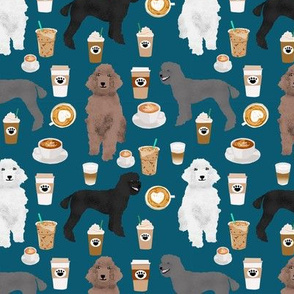 poodles dog coffee fabric cute coffee design poodles sapphire blue