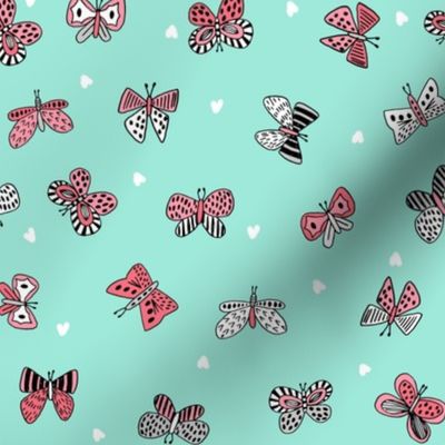 spring butterflies // cute girls pink and mint butterfly fabric spring butterflies design