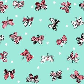 spring butterflies // cute girls pink and mint butterfly fabric spring butterflies design