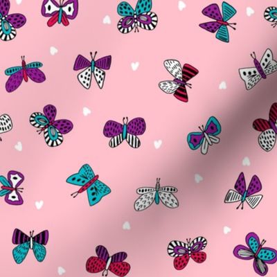 butterflies spring // bright pink purple turquoise butterflies fabric cute girls spring hearts design butterflies