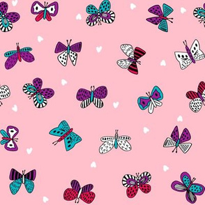 butterflies spring // bright pink purple turquoise butterflies fabric cute girls spring hearts design butterflies