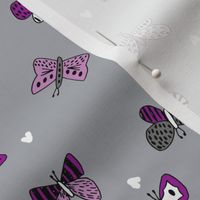 spring butterflies // grey and purple butterflies fabric cute nature botanical prints
