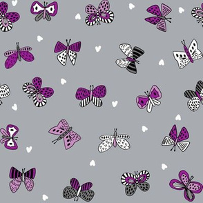 spring butterflies // grey and purple butterflies fabric cute nature botanical prints