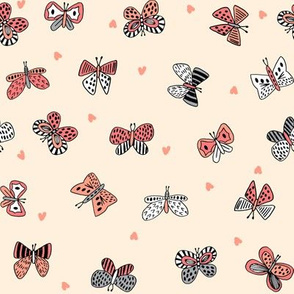 spring butterflies // coral and yellow girls flutterby fabric cute butterfly design best butterflies fabric