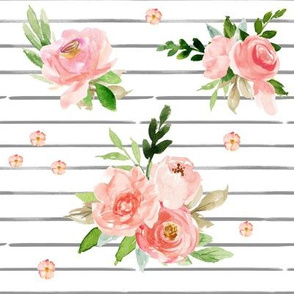 8" New York Pink Watercolor Florals // Gray and White Stripes