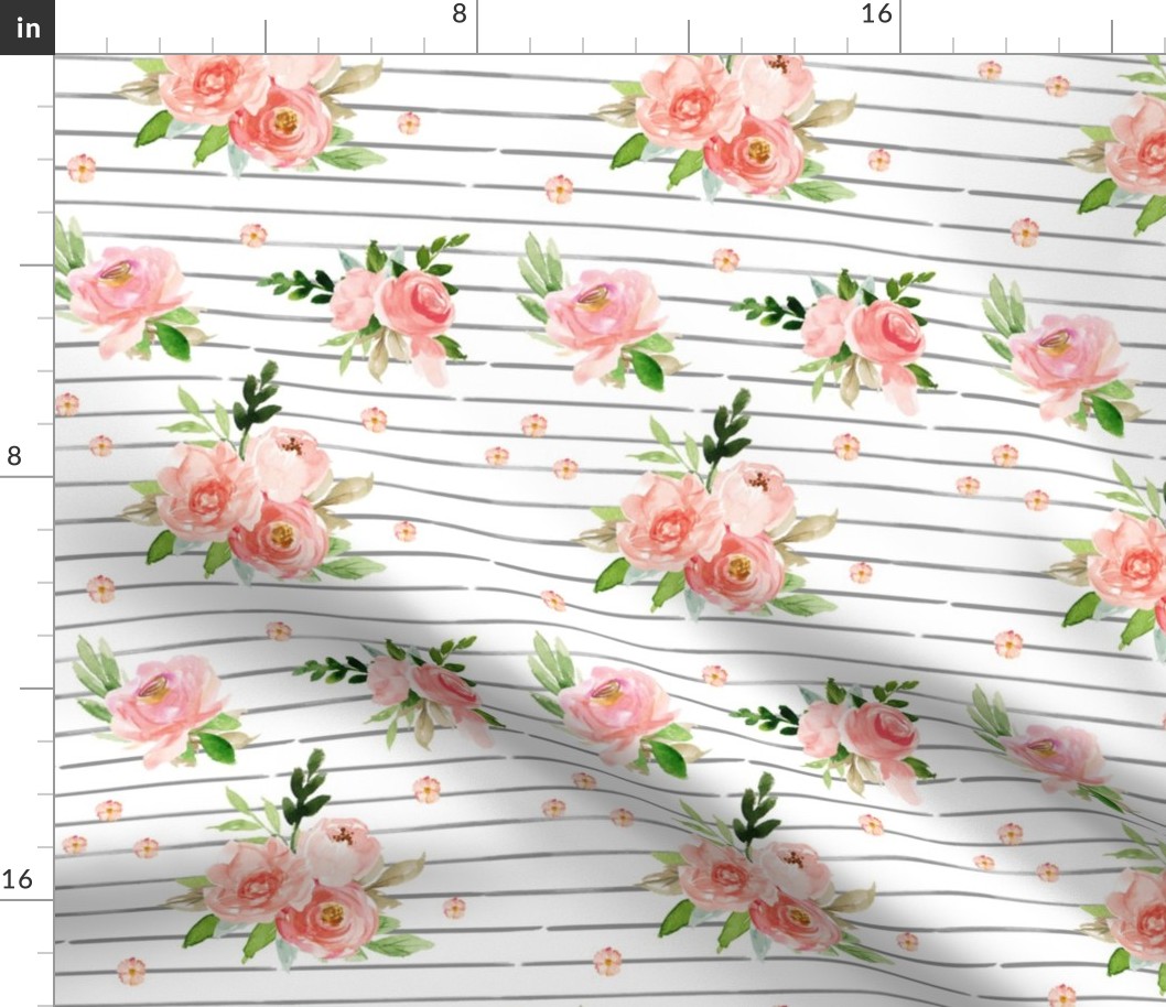 8" New York Pink Watercolor Florals // Gray and White Stripes