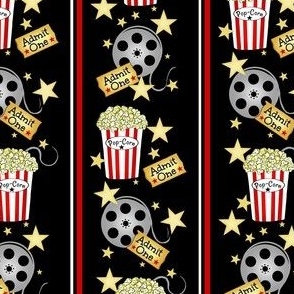 VIP Movie Night / Theater Pop-Corn   starry back on black w/ Pin Stripe 