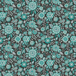 Floral Brocade Garden  in Green Mint Tiny Small