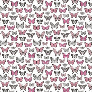 Butterflies Butterfly Nature Fabric Black & White Pink Tiny Small