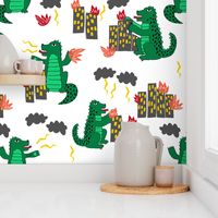 godzilla //scary monster fabric green scary dino fabric kids movie film design