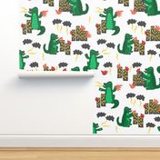 godzilla //scary monster fabric green scary dino fabric kids movie film design