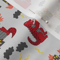 godzilla // red and grey fabric kids monsters scary design scary kids monster fabric