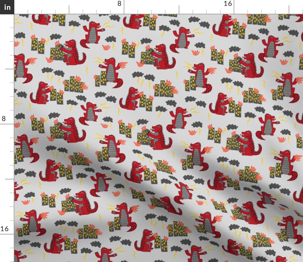 godzilla // red and grey fabric kids monsters scary design scary kids monster fabric