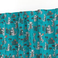 godzilla // turquosie and grey godzilla fabric funny kids design scary movie monsters fabric