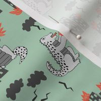 godzilla // mint and grey godzilla scary fabric monsters design scary kids movie design