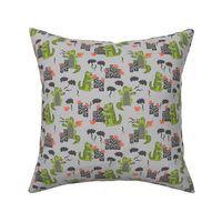 godzilla // grey and lime monsters fabric scary movie fabric kids scary design monsters