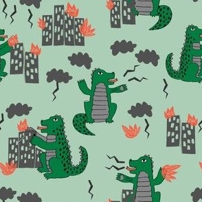 godzilla // green monster fabric scary movie fabric films kids monsters design