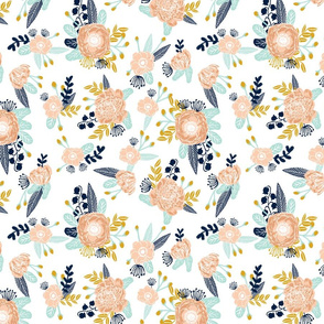 florals peach navy blue mint gold flowers painted floral painted flowers fabric nursery floral fabric