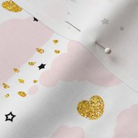 Unicorn Clouds - Pink Clouds - Gold Glitter Hearts