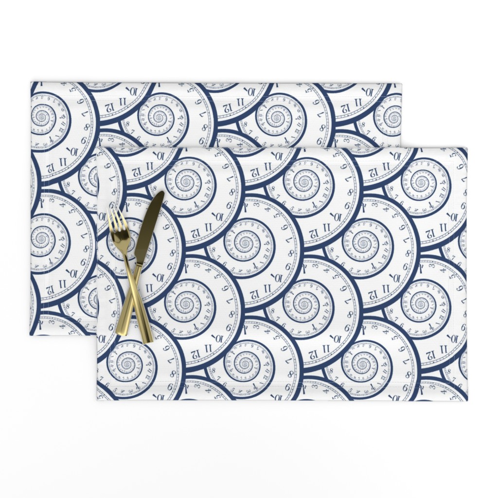 clock spirals, 6" navy on white