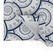 clock spirals, 6" navy on white