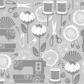 Garden of Sewing Supplies - Gray